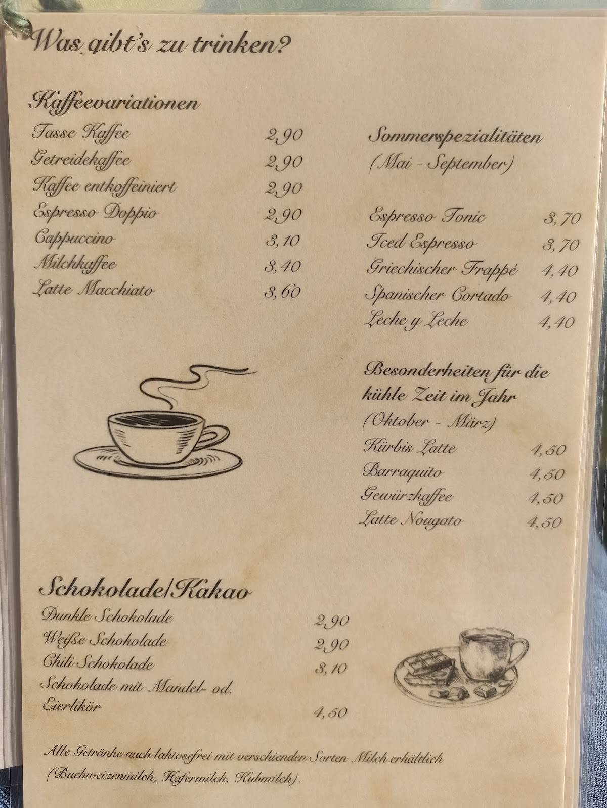 Getränkekarte Seite 1